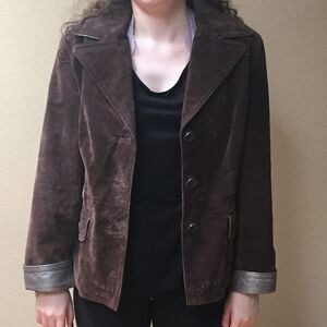 Brown Suede Jacket with silver metallic cuffs petite small PS
